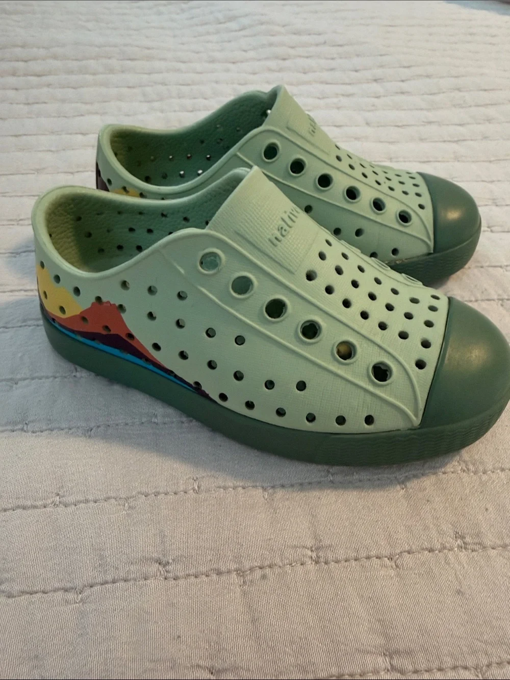 Native Kids Mint Green Slip-On Water Shoes with Multi-Color Back Panel